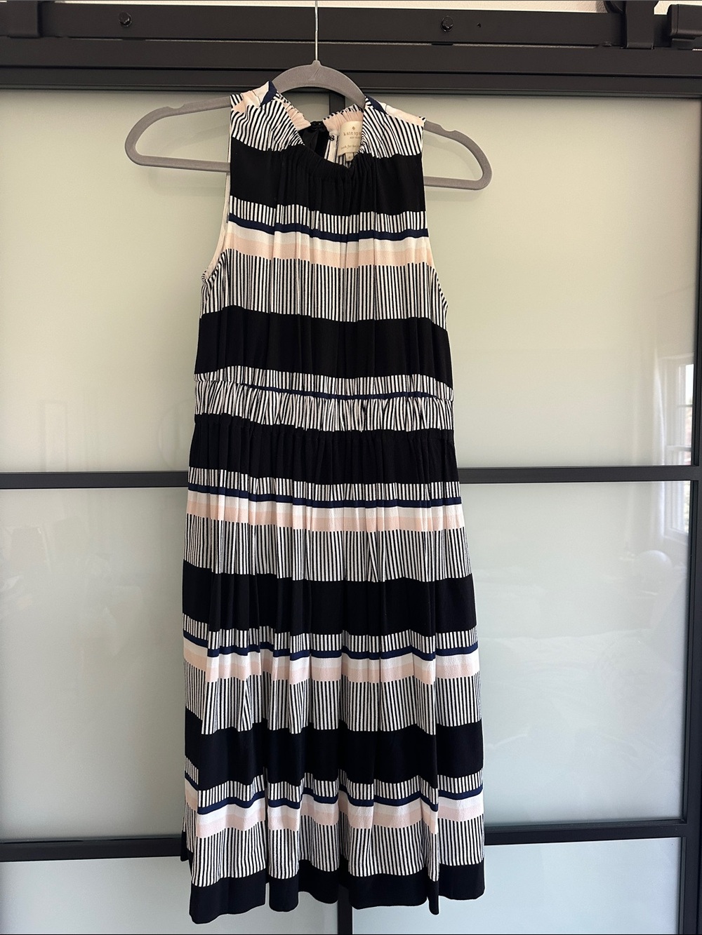 kate spade Black, White & Blush Striped Sleeveless Midi Dress